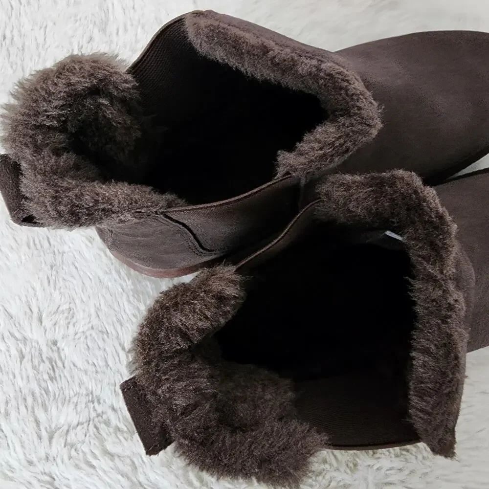 Madewell The Toasty Dark Brown Suede Shearling Chelsea Boots Waterproof 8 NEW